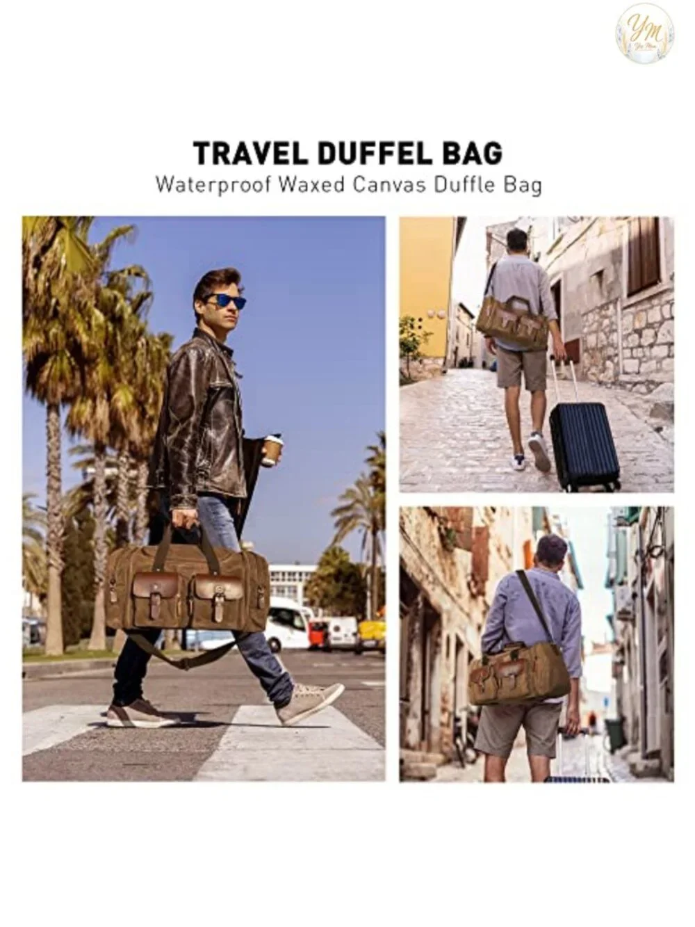 Vintage Waxed Canvas Duffle Bag 50L Weekender Overnight Travel Carry-on